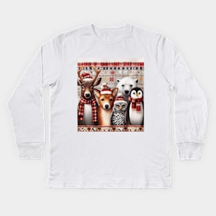 seasons greetings christmas plaid Kids Long Sleeve T-Shirt